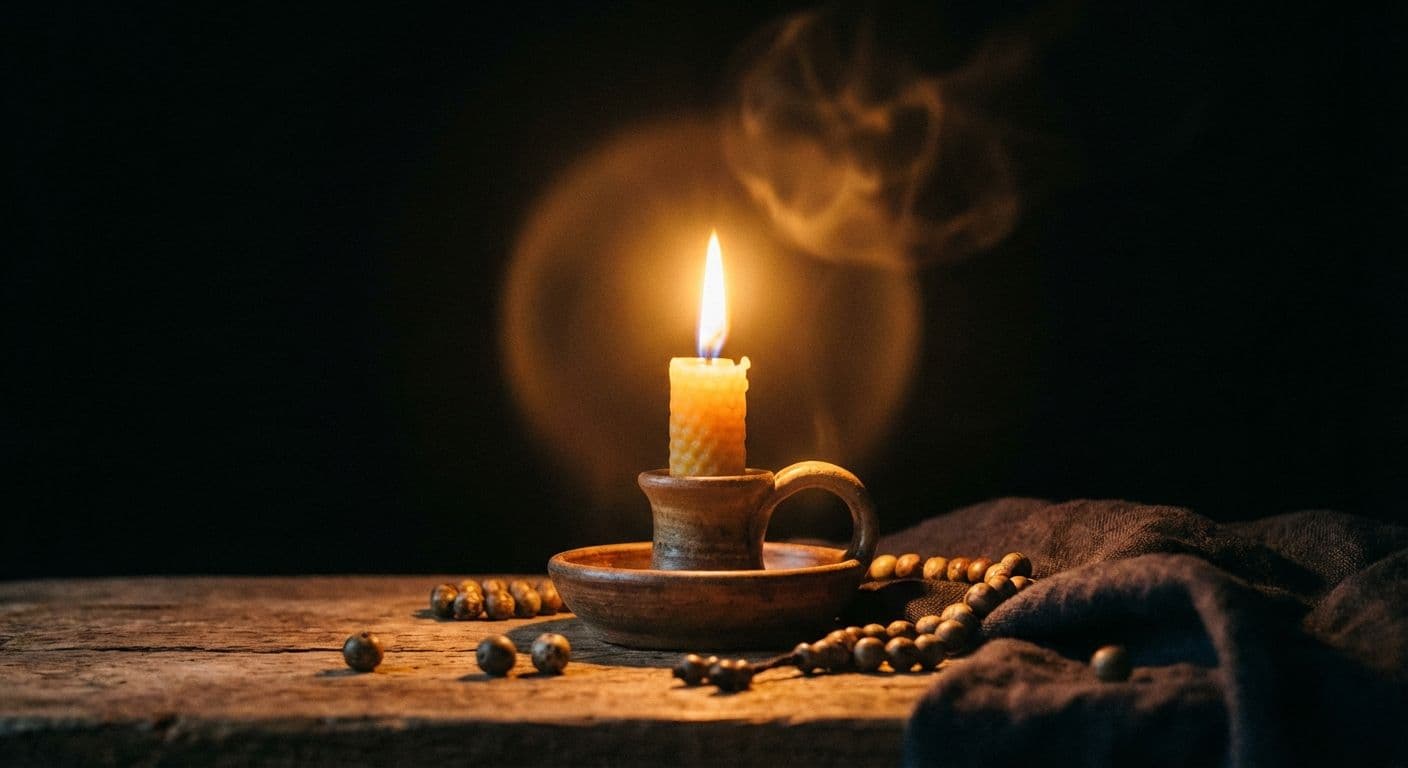 A solitary figure walking through a dark, quiet night landscape with a faint light on the horizon, symbolizing the dark night of the soul.