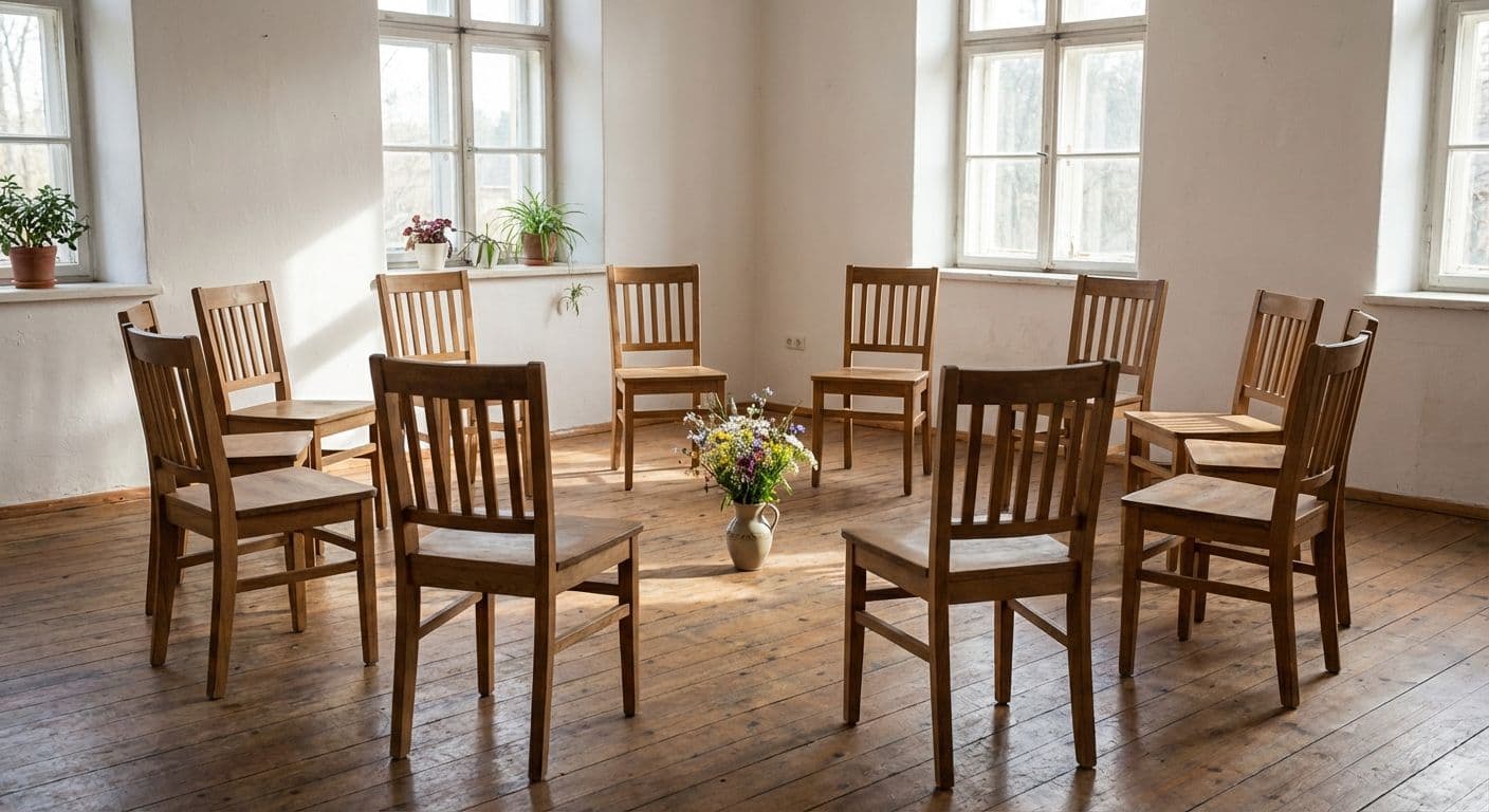 Parker Palmer speaking to a small circle of people gathered in quiet reflection