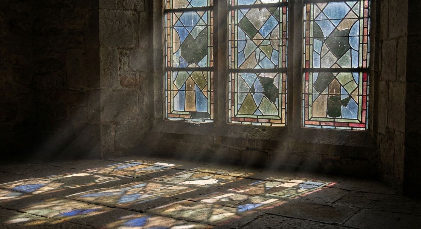A person sitting quietly by a window with soft light, holding a journal, symbolizing gentle spiritual reflection and healing after religious trauma.