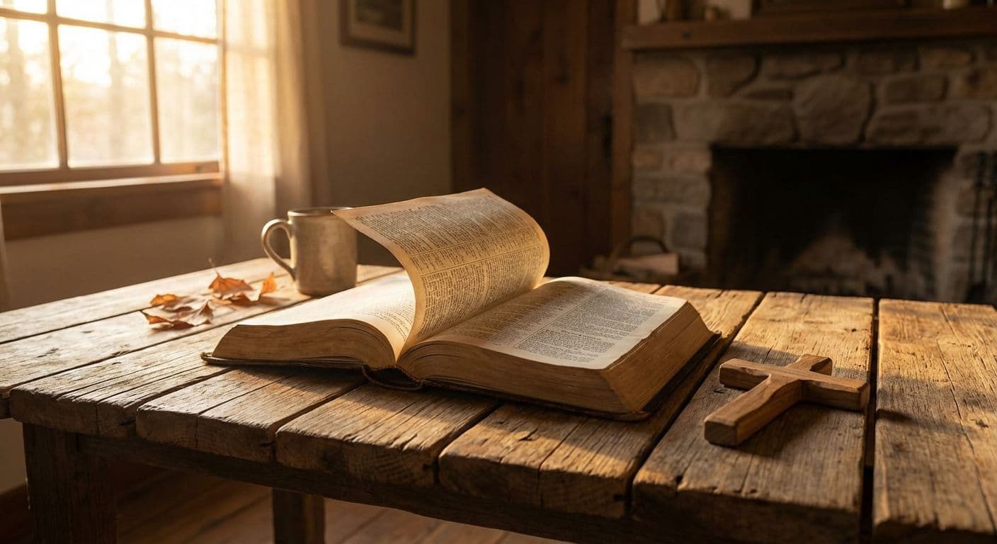 An open Bible on a wooden table with soft morning light, symbolizing the contemplative practice of Lectio Divina.